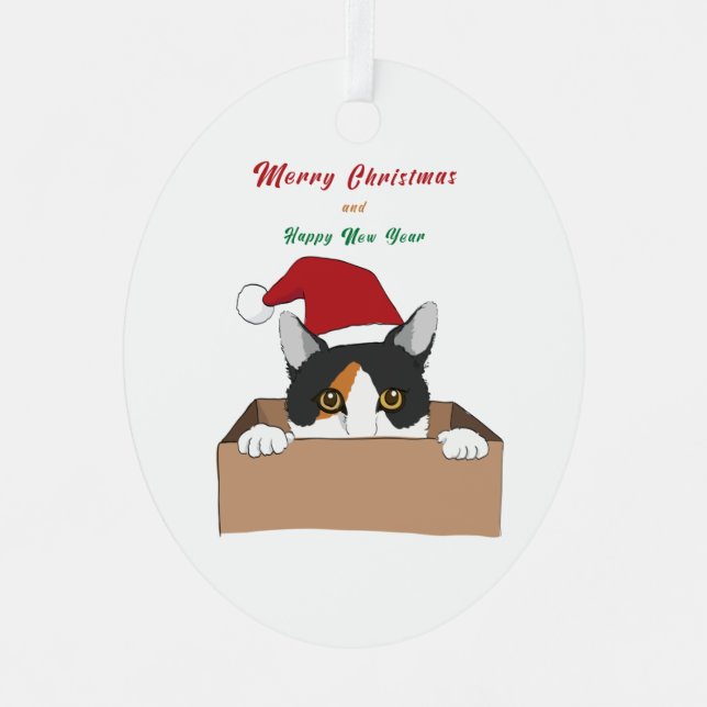 Cat in the box Christmas Metal Tree Decoration (Front)