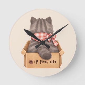 Cat in The Box Round Clock