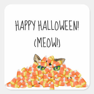 Cat in the Candy Corn Funny Halloween Square Stick Square Sticker