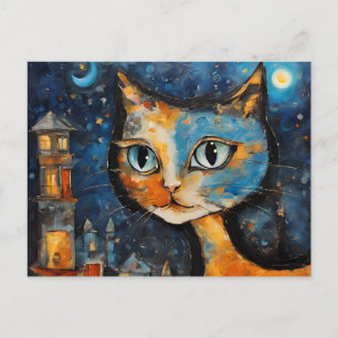 Cat in the City at Night Postcard