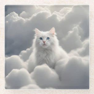Cat in the clouds glass coaster