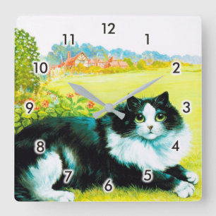 Cat in the Flower Garden, Louis Wain Square Wall Clock
