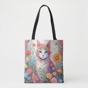 Cat in the Flower Garden Tote Bag