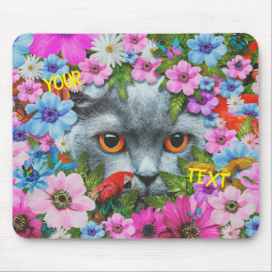 Cat in the flower mouse mat