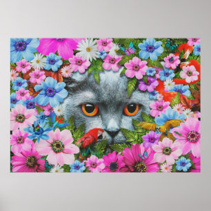 Cat in the flower poster