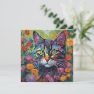 Cat In the Garden Flat Greetings Card