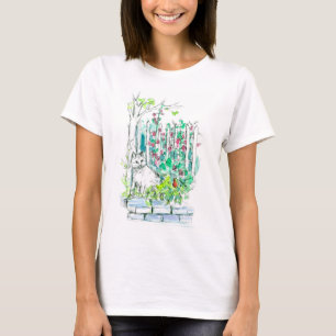 Cat in the Garden Pen and Ink Watercolor Sketch T-Shirt