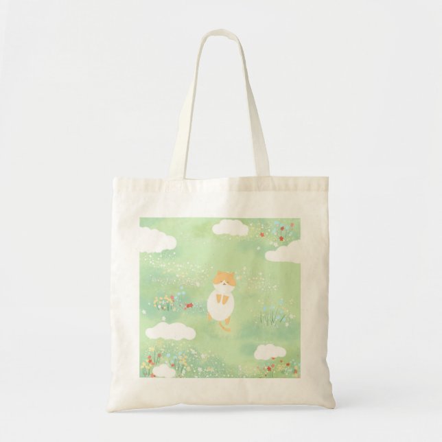 cat in the grass tote bag (Front)