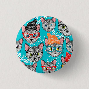 Cat in the hat 3 cm round badge
