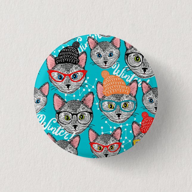 Cat in the hat 3 cm round badge (Front)