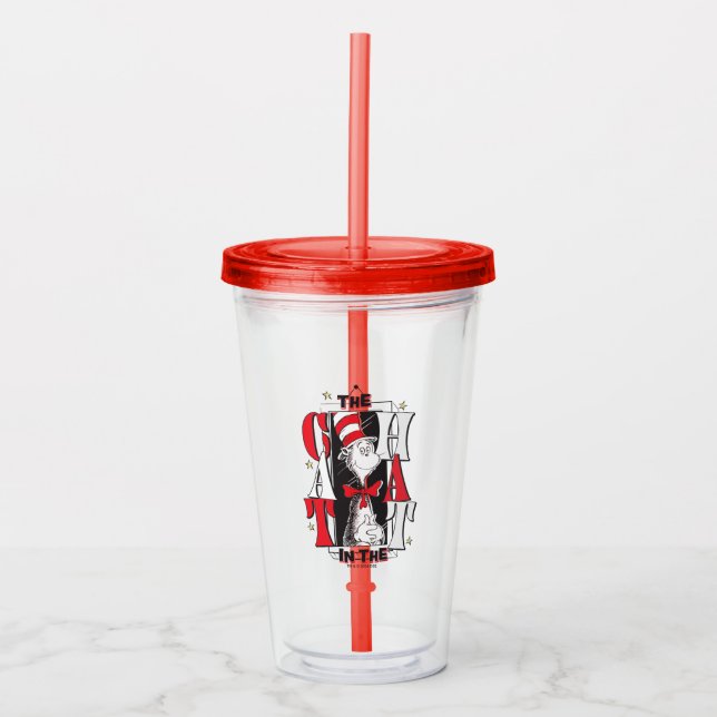 Cat In the Hat | B&W Text Acrylic Tumbler (Front)