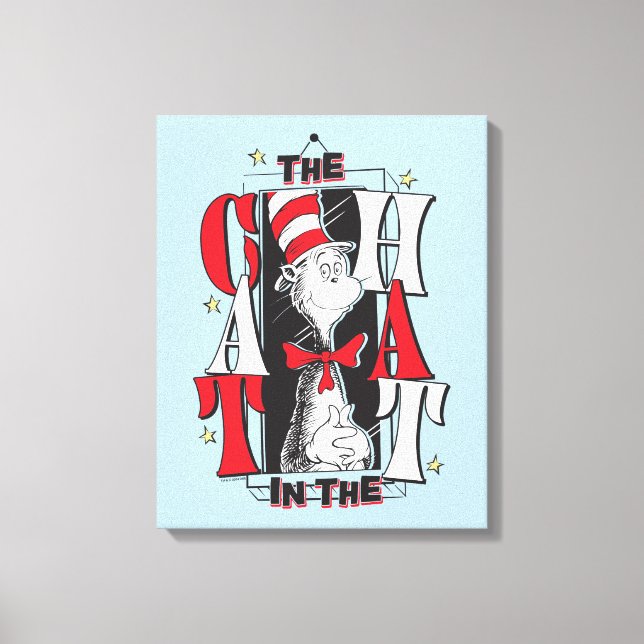 Cat In the Hat | B&W Text Canvas Print (Front)
