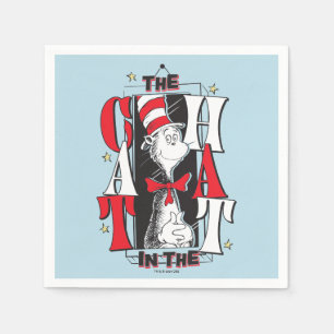 Cat In the Hat   B&W Text Napkin