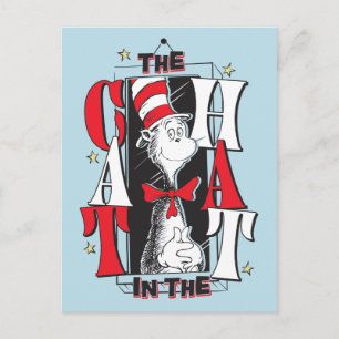 Cat In the Hat   B&W Text Postcard