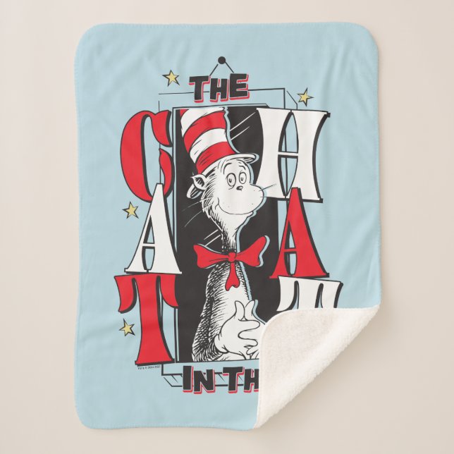 Cat In the Hat | B&W Text Sherpa Blanket (Front)