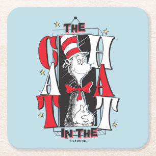 Cat In the Hat B&W Text Square Paper Coaster