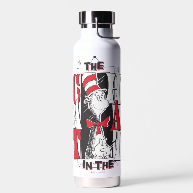 Cat In the Hat | B&W Text Water Bottle (Left)