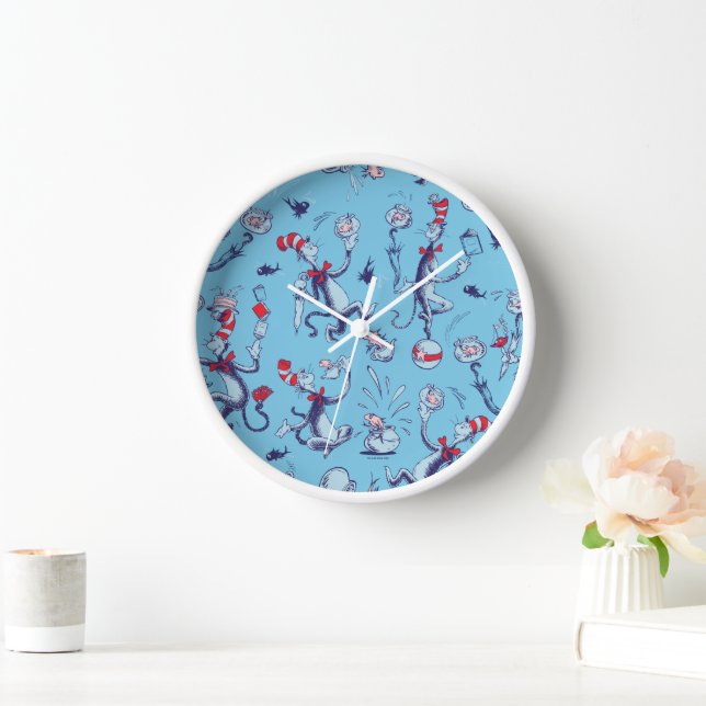 Cat In The Hat | Blue Pattern Clock (Home)
