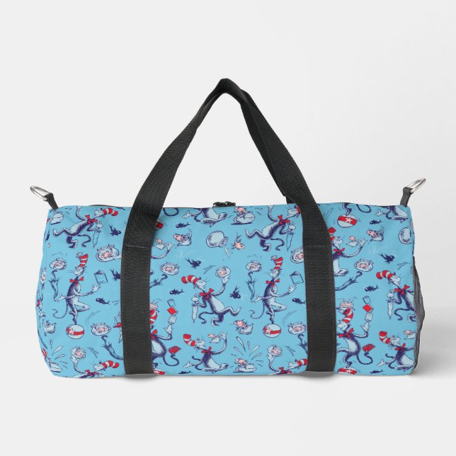 Cat In The Hat | Blue Pattern Duffle Bag (Front)
