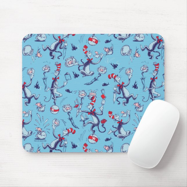 Cat In The Hat | Blue Pattern Mouse Mat (With Mouse)