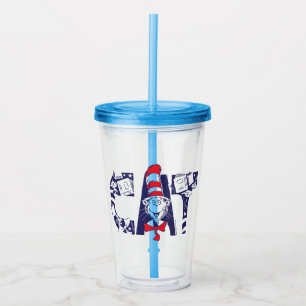 Cat In the Hat Cat Face Text Acrylic Tumbler