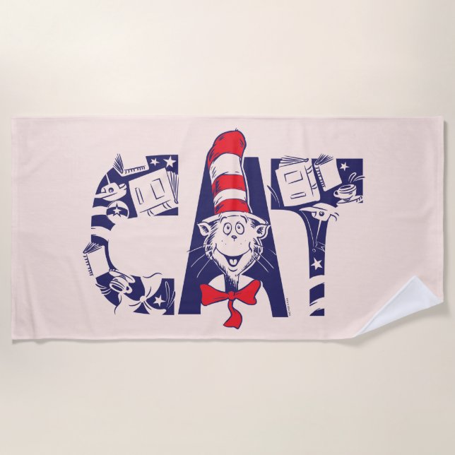Cat In the Hat | Cat Face Text Beach Towel (Front)