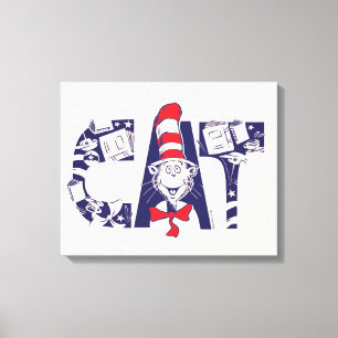 Cat In the Hat   Cat Face Text Canvas Print