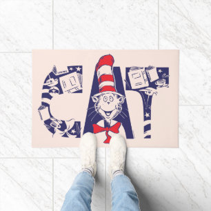 Cat In the Hat Cat Face Text Doormat