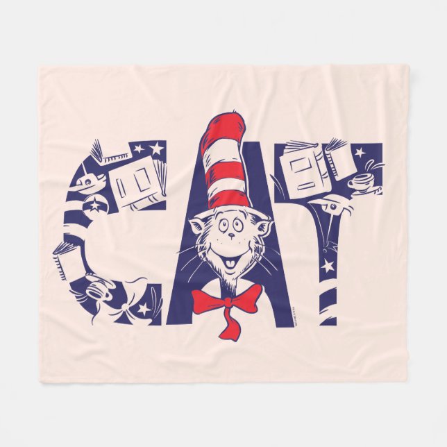 Cat In the Hat | Cat Face Text Fleece Blanket (Front (Horizontal))