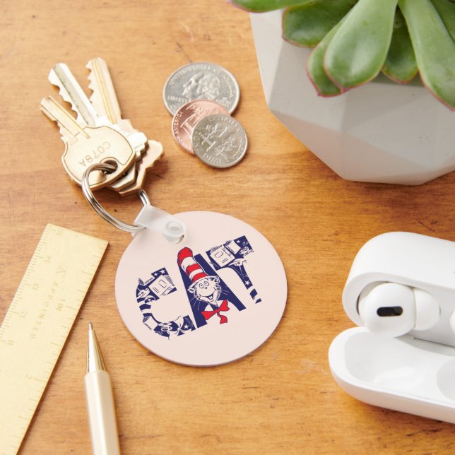 Cat In the Hat | Cat Face Text Key Ring (Desk)