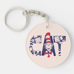 Cat In the Hat Cat Face Text Key Ring