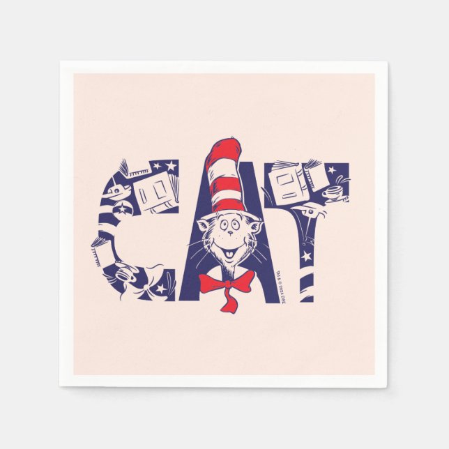 Cat In the Hat | Cat Face Text Napkin (Front)