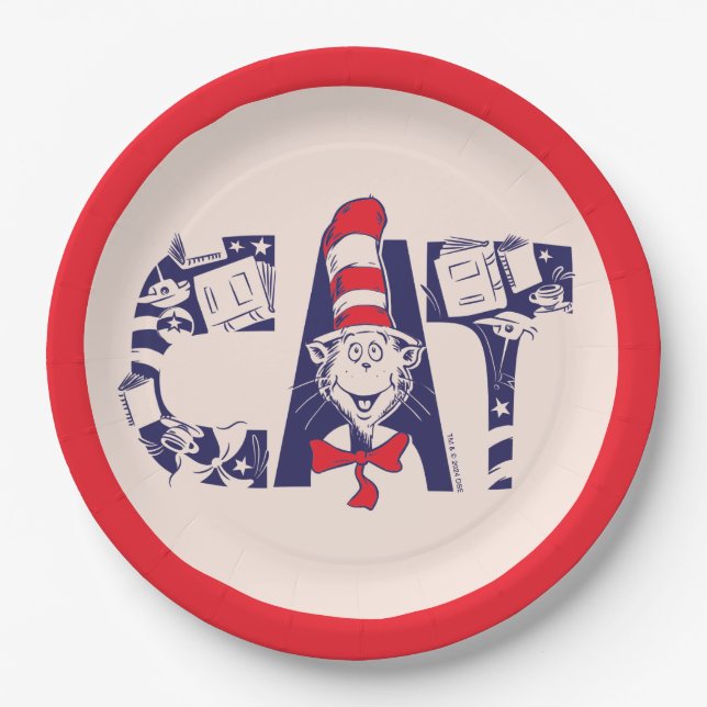 Cat In the Hat | Cat Face Text Paper Plate (Front)
