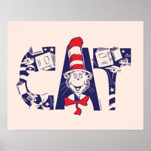 Cat In the Hat   Cat Face Text Poster
