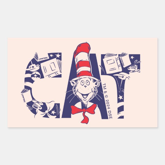 Cat In the Hat | Cat Face Text Rectangular Sticker (Front)
