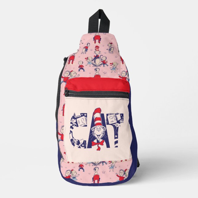 Cat In the Hat | Cat Face Text Sling Bag (Front)