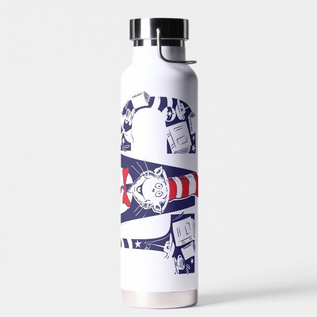 Cat In the Hat | Cat Face Text Water Bottle (Left)