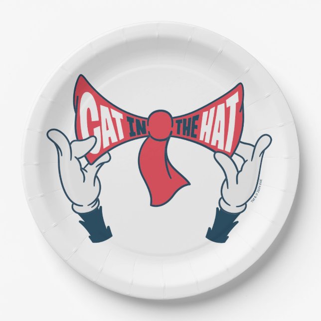 Cat In the Hat | Cat Text Bow Tie Paper Plate (Front)