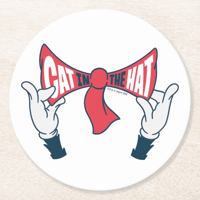 Cat In the Hat | Cat Text Bow Tie Round Paper Coaster (Front)