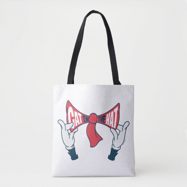 Cat In the Hat | Cat Text Bow Tie Tote Bag (Front)