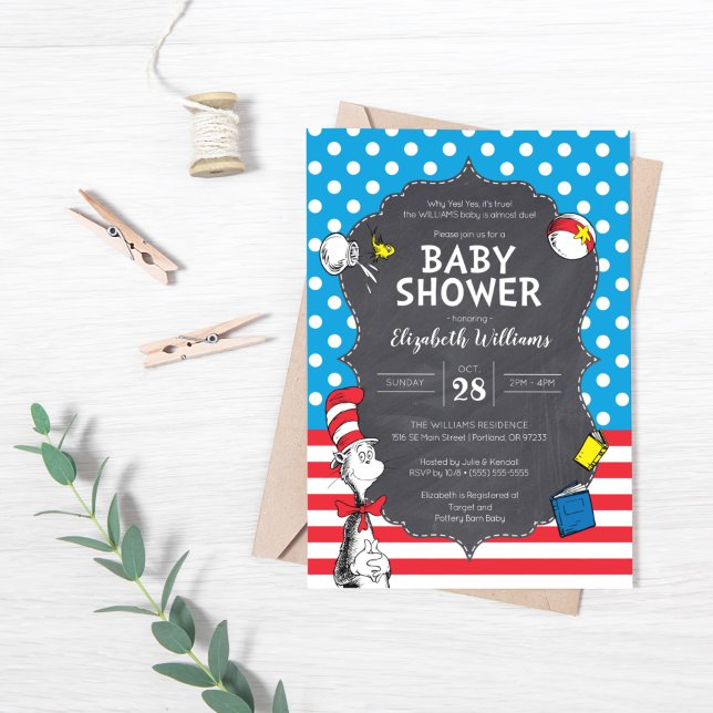 Cat in the Hat Chalkboard Baby Shower Invitation (Creator Uploaded)