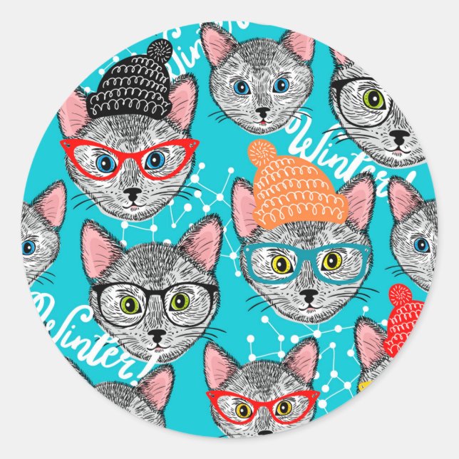 Cat in the hat  classic round sticker (Front)