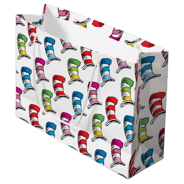 Cat In The Hat Colorful Hat Pattern Large Gift Bag (Front Angled)