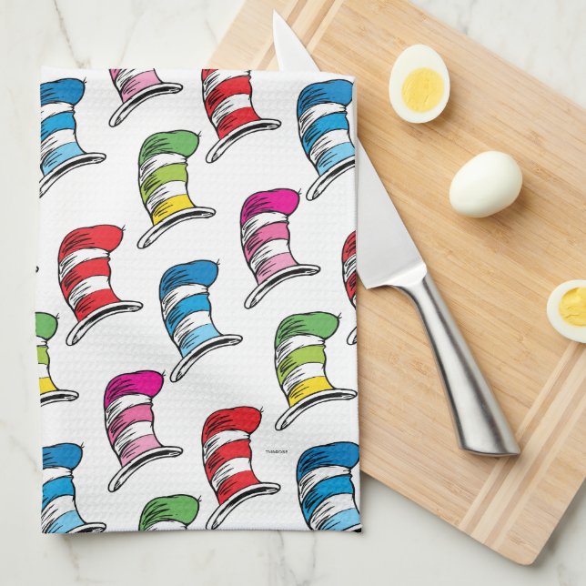 Cat In The Hat Colorful Hat Pattern Tea Towel (Quarter Fold)