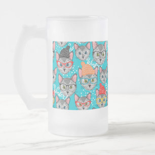 Cat in the hat frosted glass beer mug