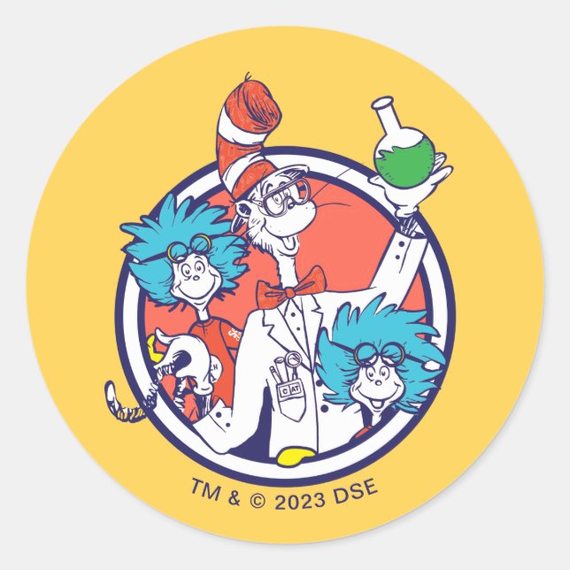Cat in the Hat & Lab Tech One Lab Tech Two Classic Round Sticker (Front)