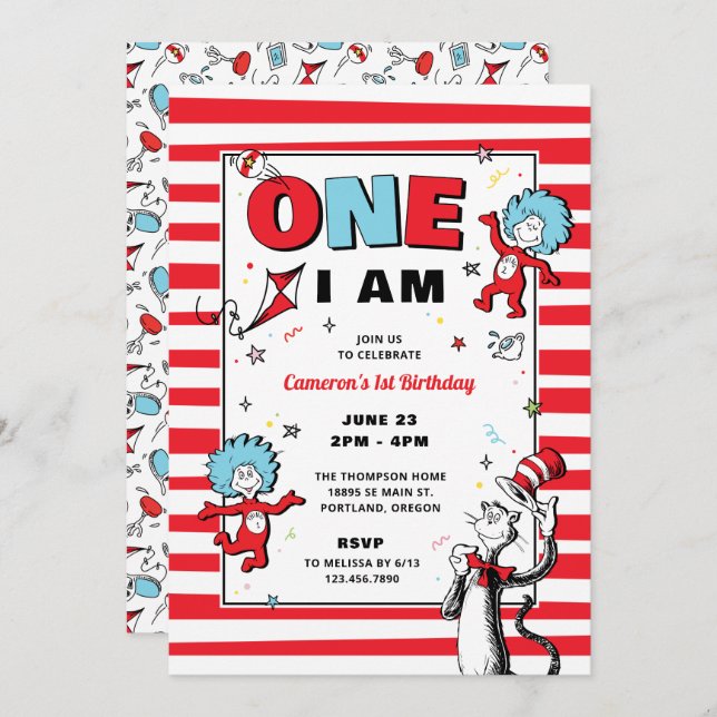 Cat in the Hat | One I Am Birthday Invitation (Front/Back)