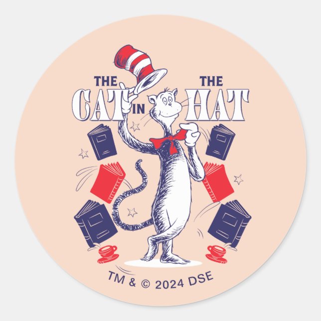 Cat In the Hat | Reading Books Classic Round Sticker (Front)