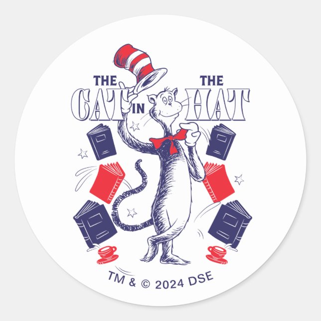 Cat In the Hat | Reading Books Classic Round Sticker (Front)
