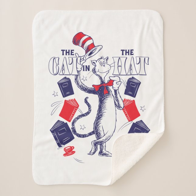Cat In the Hat | Reading Books Sherpa Blanket (Front)
